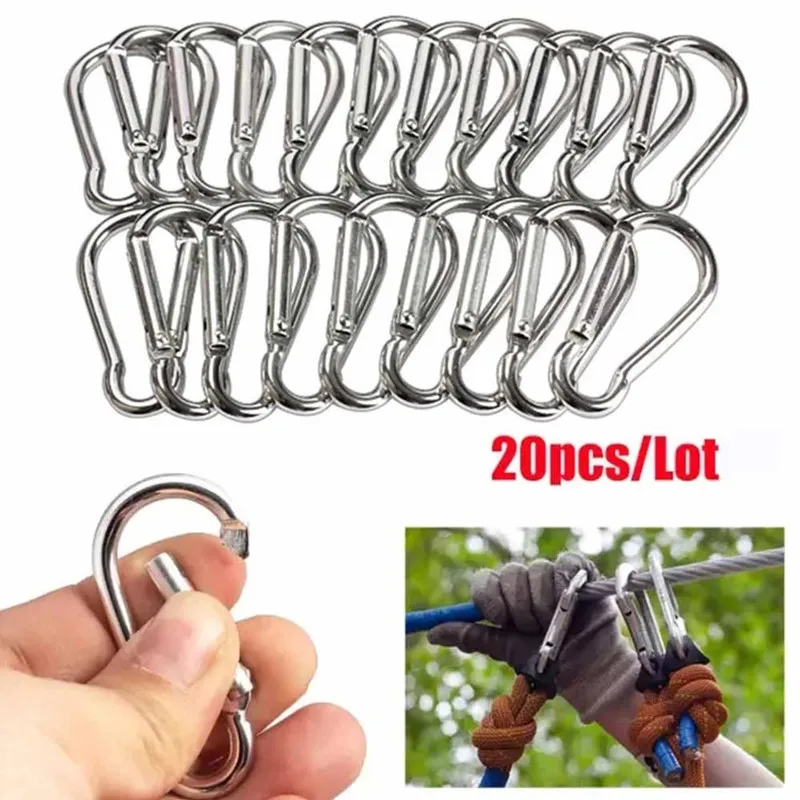 20/30PCS Spring Snap Hook Stainless Steel Carabiner Steel Clips Keychain Heavy Duty Quick Link for Camping Hiking Travel VC