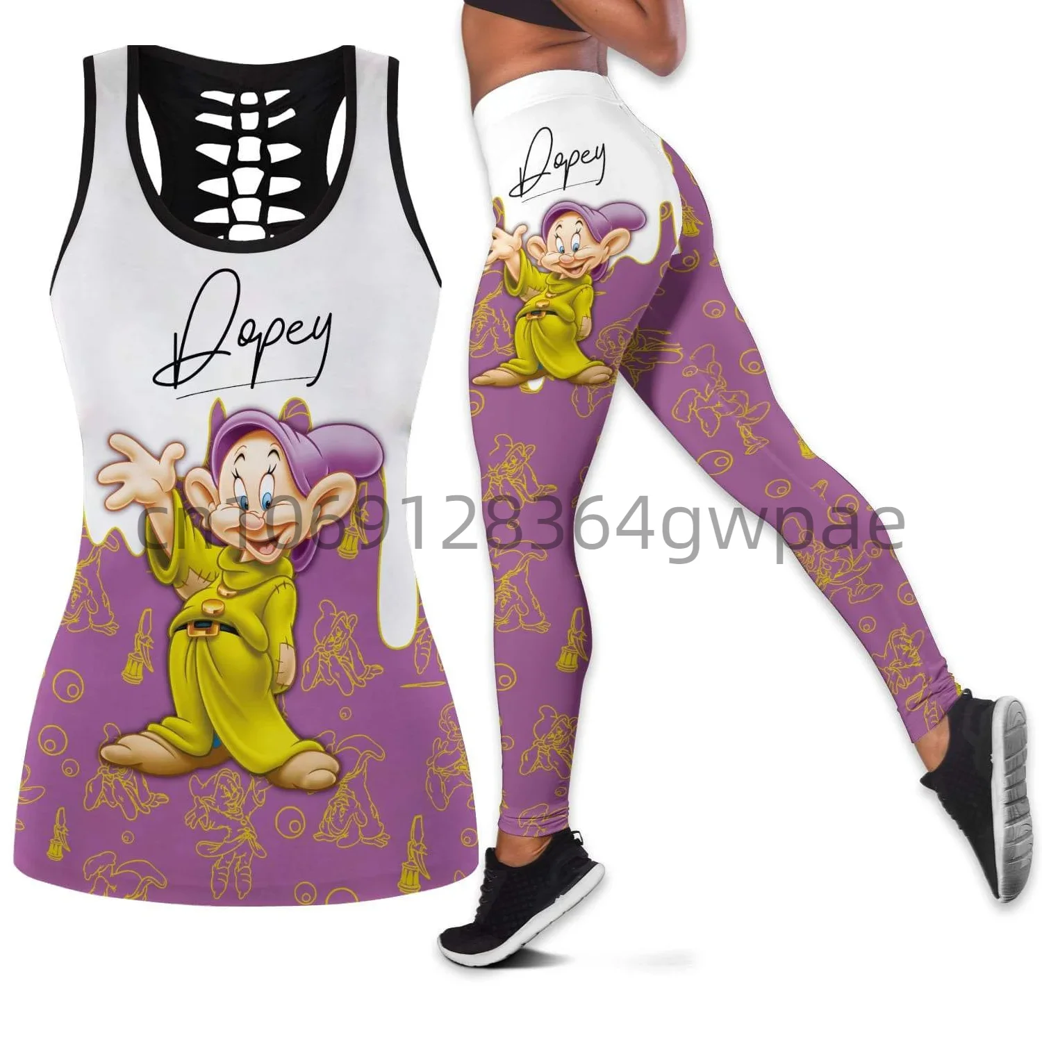 

Disney Dopey Dwarf Women Cutout Tank Top Leggings Yoga Set Summer Fitness Leggings Tracksuit Disney Hollow Tank Top Leggings Set