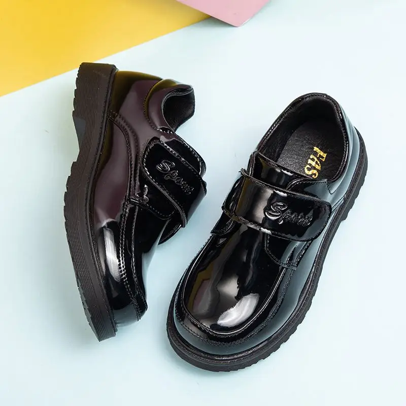 Kids Boys Leather School Shoes Black Soft Sole Formal Dress Shoes for Primary School Campus Performance Korean British Style