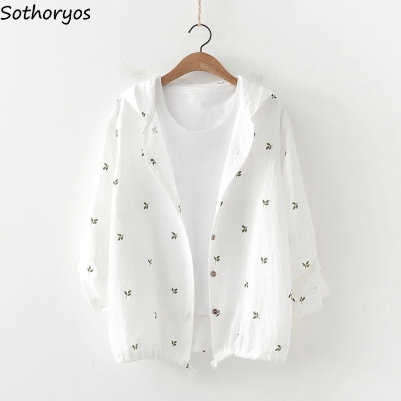 Cropped Jackets Women Leaves-printed Kawaii Hooded Coat Spring Loose Students Casual Simple Trendy Ulzzang Teens Spring Clothes