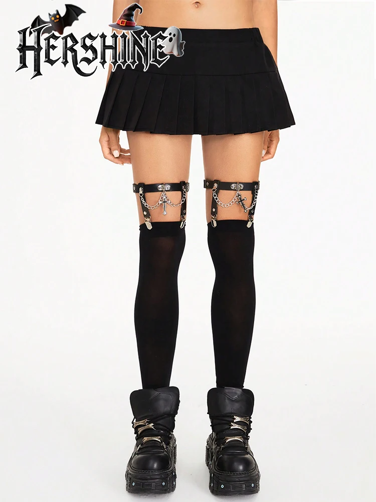 2 klip kaki dan kaus kaki modis hitam wanita, dekorasi salib berlian imitasi hitam, gaya punk gelap Gotik Y2K, aksesori Halloween