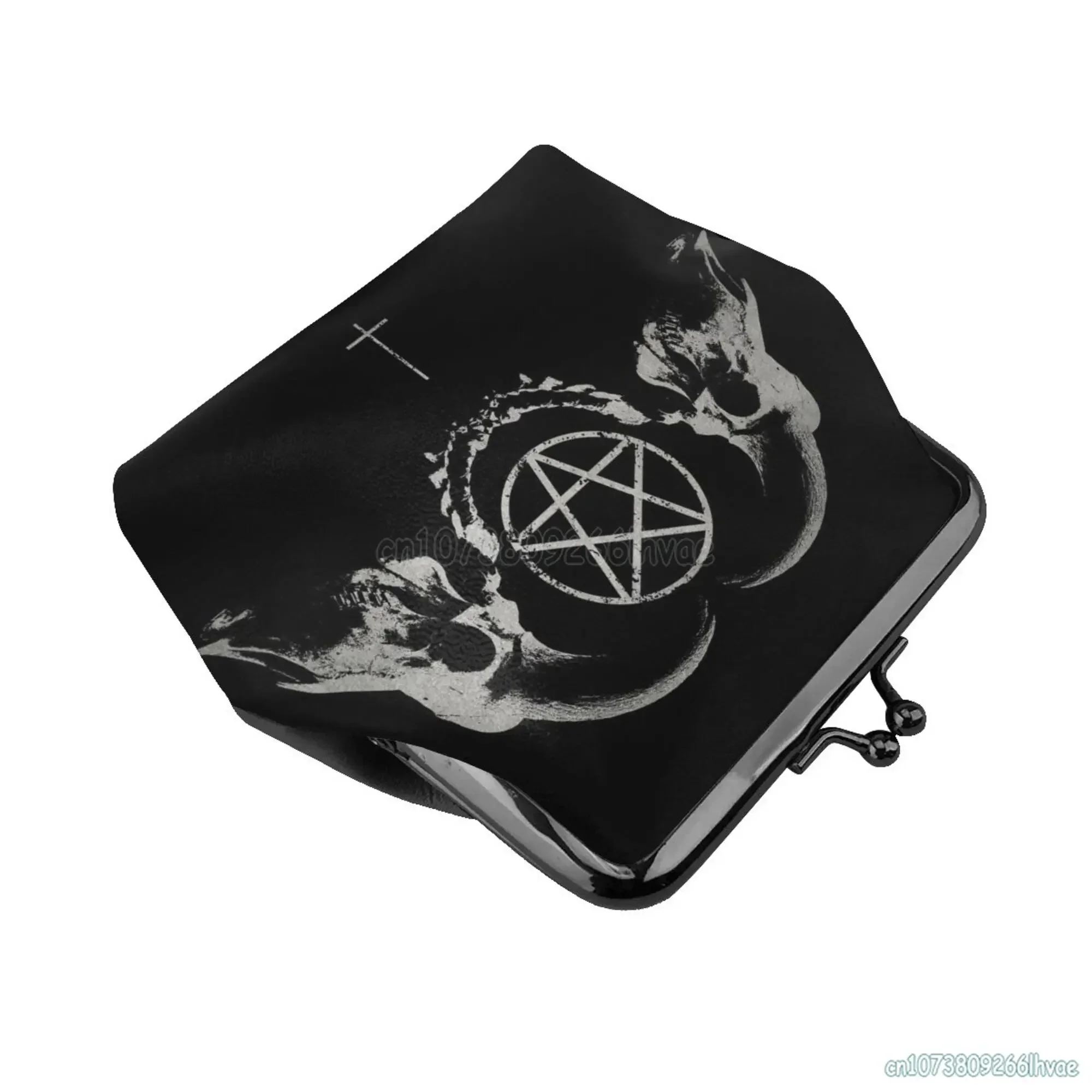 Occult Church of Satan Goat Goth Pentagram Satantic  Women Leather Coin Purse Small Change Pouch Closure Buckle Wallet