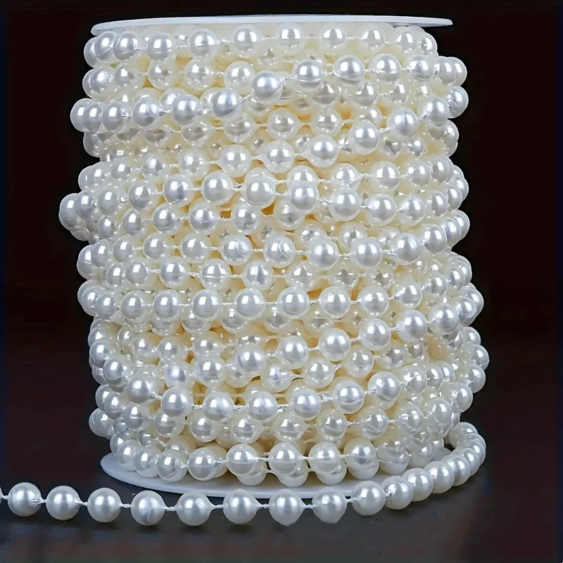20-Meter Extra-Long White Durable Artificial Plastic Beads -Elegant Wedding, Christmas, Halloween,Thanksgiving, Party Decor