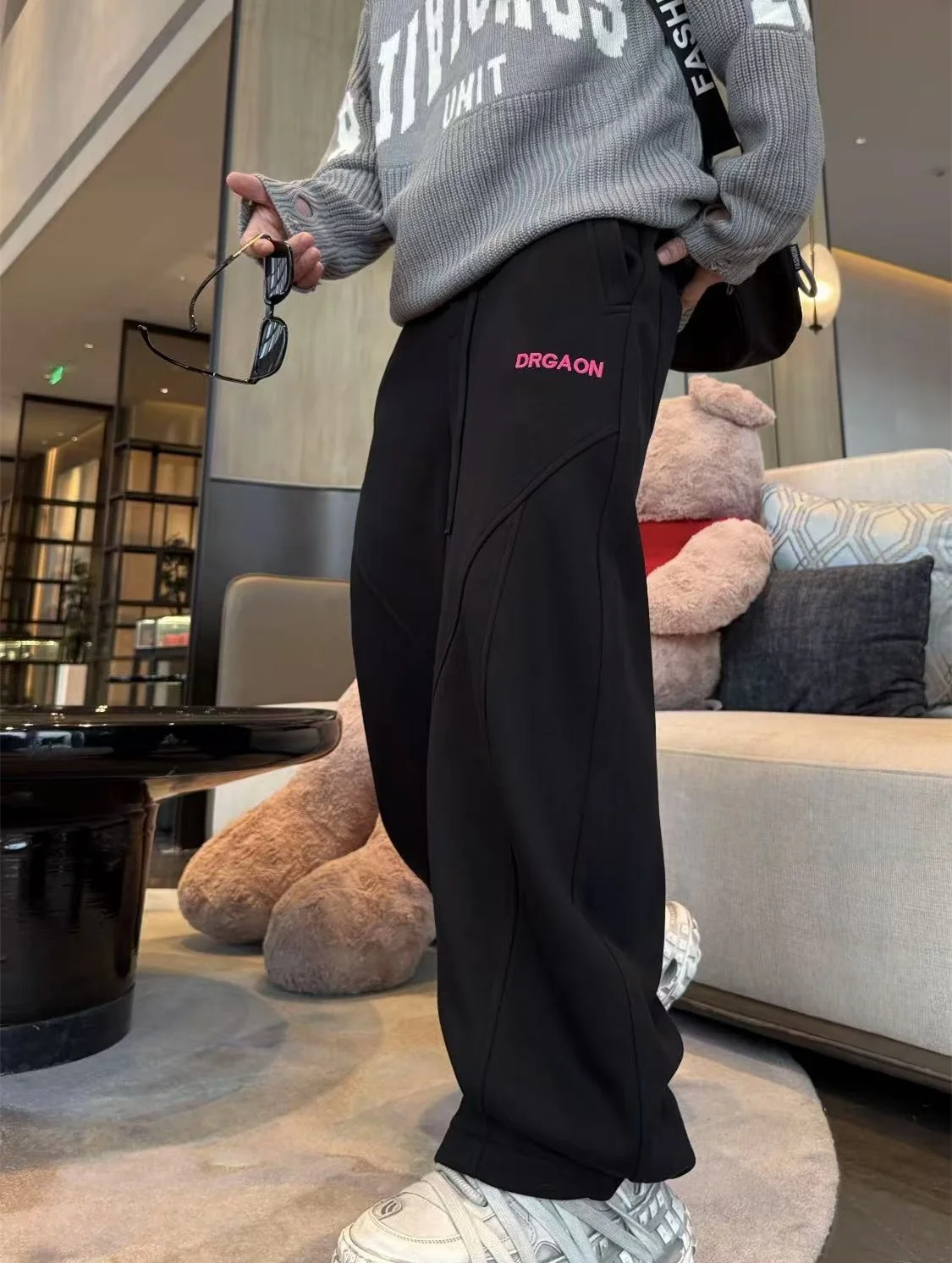 

Мужские осенне-зимние повседневные брюки Fce на подкладке с вышитыми буквами и широкими штанинами, модные свободные брюки, все