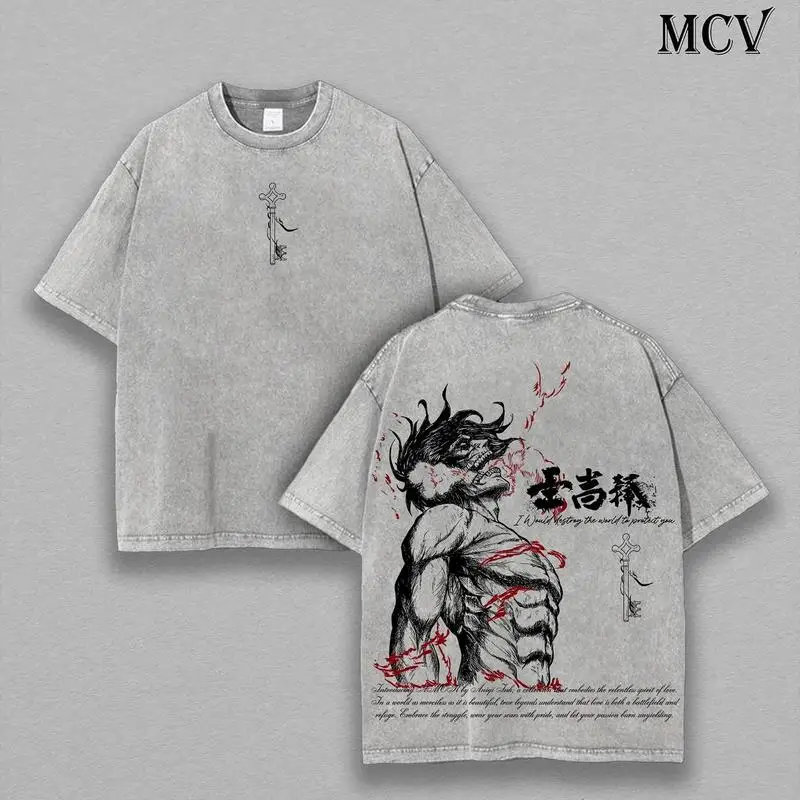 

Eren Yeager Tee – Attack on Titan Vintage Washed Oversize T-Shirt