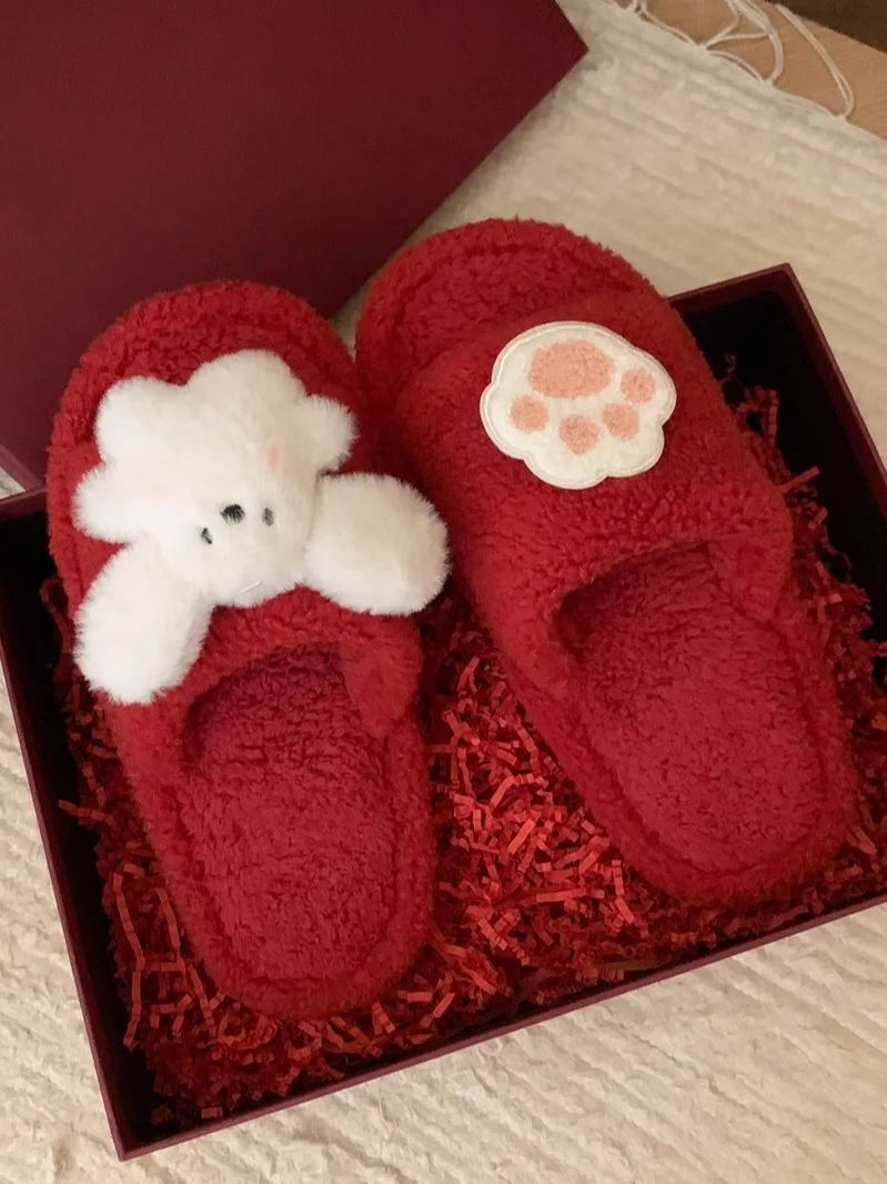 Damespantoffels Binnen Warm Comfortabel Plat Cartoon Katoenen pantoffels Veelzijdig voor herfst en winter Dames pluche konijn