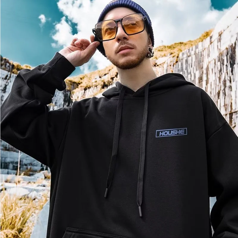 Trendy Hip-hop Oversized Hoodie Men's Trendy Ins New High Street Round Neck Casual Coat With Plush Spring And Autumn