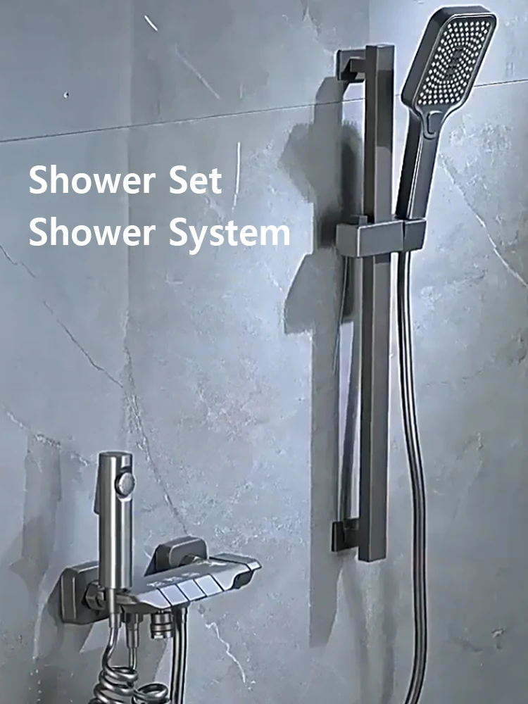 Imagem -05 - Modern Shower System Full Conjunto Grey Way Piano Keys Banheiro Shower Conjunto Wall Mounted Brass Bathtub Digital Display Shower Faucet Função sem Unhas Liftable Precipitação Chuveiro Misturador Torneira Conjuntos