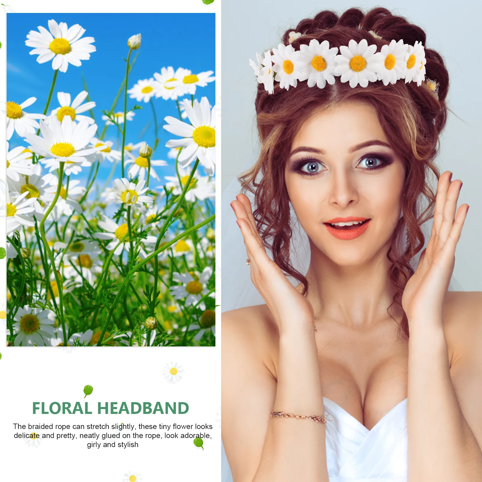

11Pcs Adorable Daisy Flower Headband Women Hair Accessories Floral Crown Braided Rope Ideal for Parties and Weddings