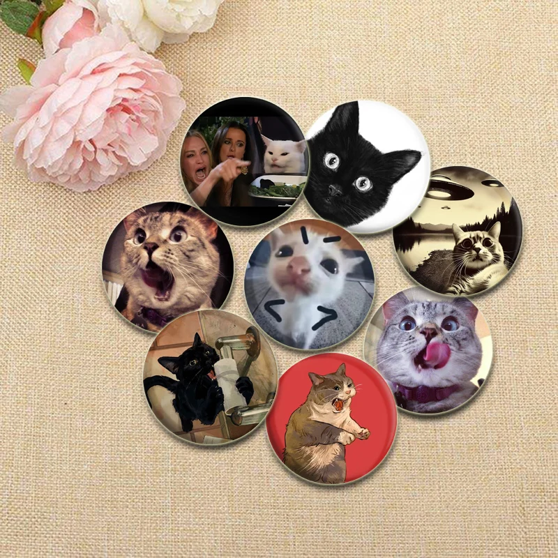 32/44/58mm Funny Cute Cat Badge Round Creative Brooches Fashion DIY Backpack Jewelry Accessory Gifts HD Print Handmade Pins