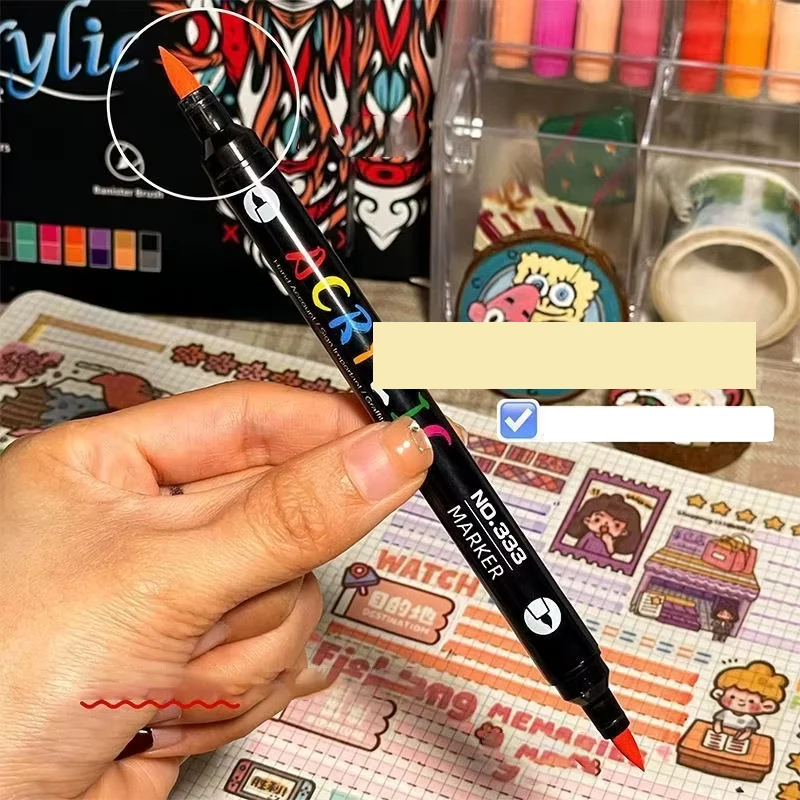 

Professional Art Use 48-color Acrylic Paint Markers, Dual-tip Fine And Brush Tip Pens, Suitable For Stone Wood Calligraphy