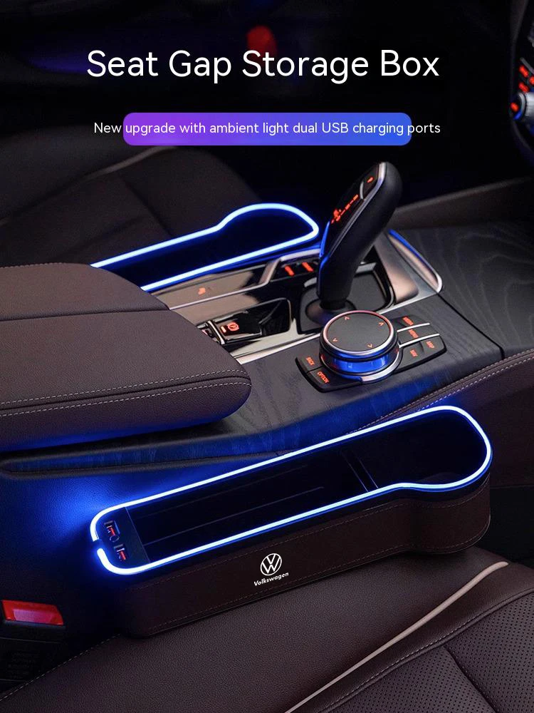 For Volkswagen GTI Golf Passat Touareg Magotan Tiguan ID.4 T-ROC T-Cross Car Charging Colour Lamp Seat Storage Case Seat Gap Box