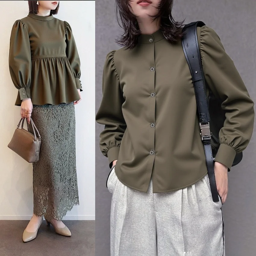 

Loose Long Sve Women's Bubble Sve irt Double Sided Wear Design Casual Spring Autumn Japanese Sle Original Design Bu...