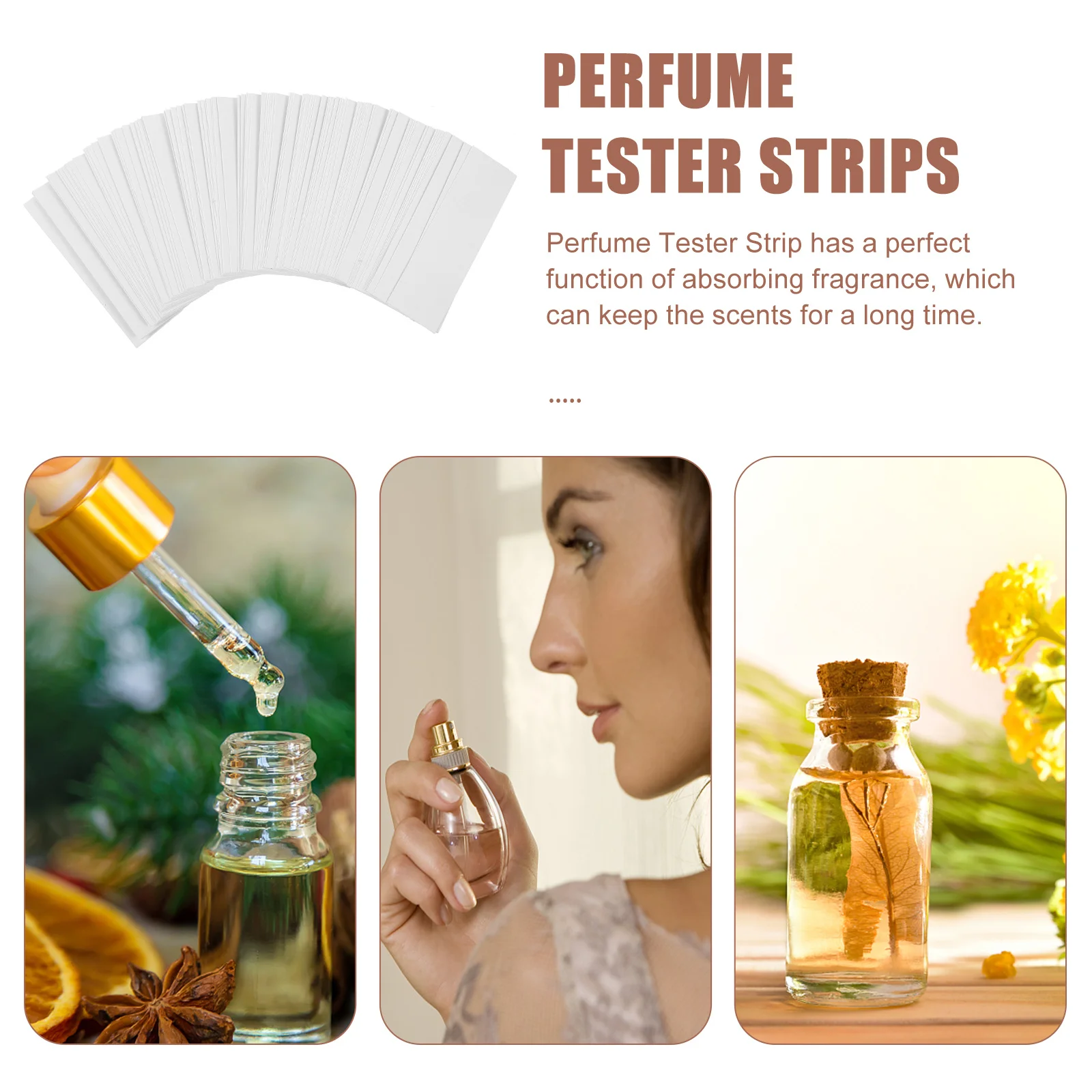 

100Pcs Perfume Tester Strips Paper Testing Supplies Portable Fragrance Absorbing Strips for Essential Oils Aromatherapy