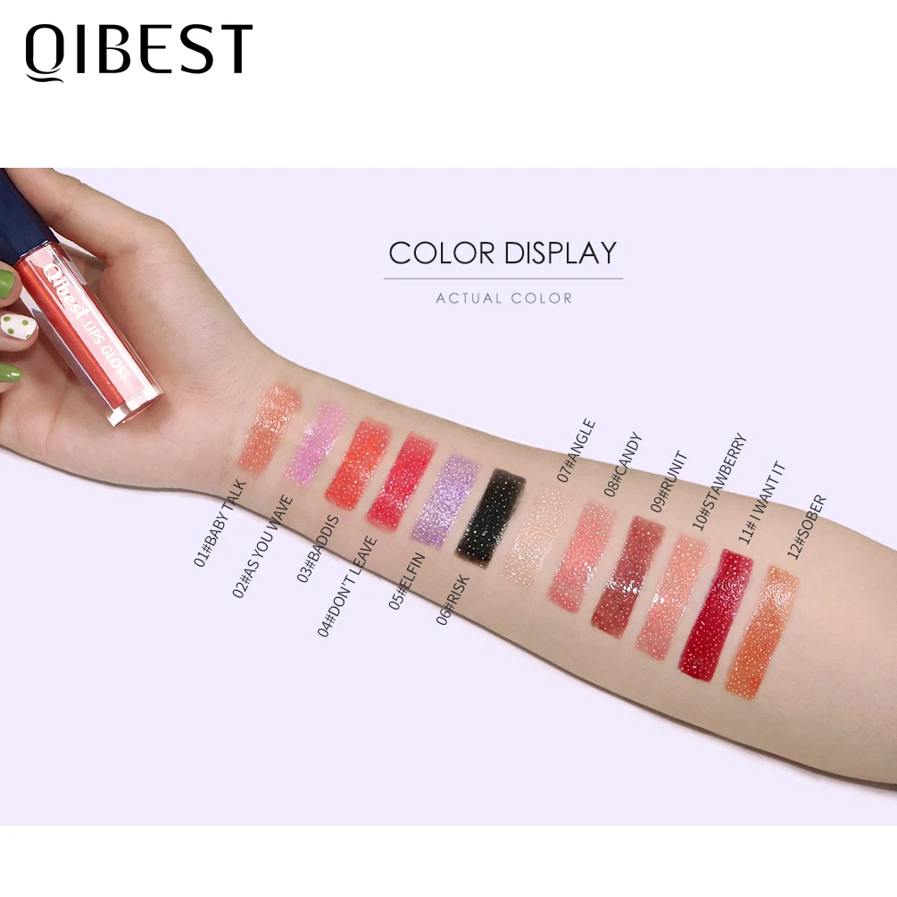 QIBEST 12 Farben Schimmer Lippenstift Flüssigkeit Glitter Lip Gloss Wasserdicht langlebige Lip Tint Glatte Textur Lippe Make-Up Kosmetik