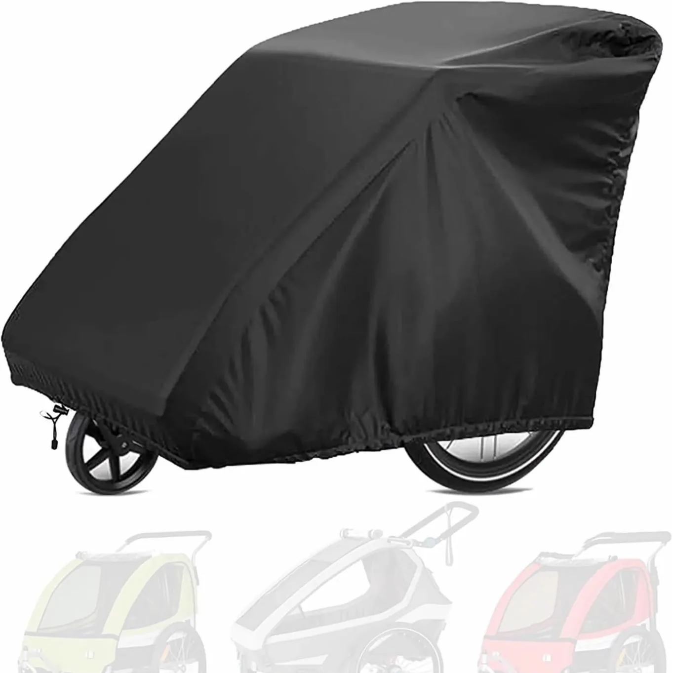 Capa para Reboque de Bicicleta em Tecido Oxford Preto com Revestimento Prateado, Capa Protetora contra Chuva e Poeira para Reboque, Capa Protetora para Bicicleta
