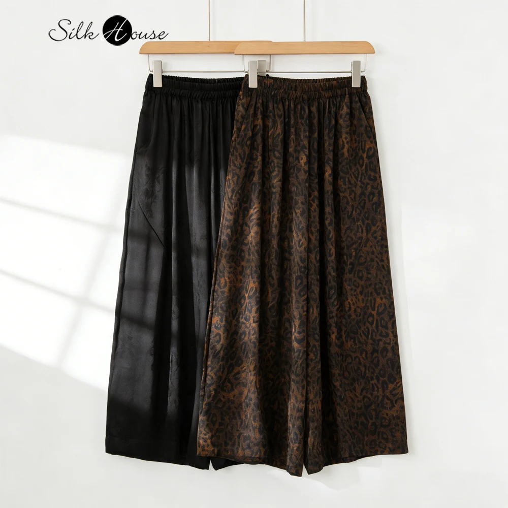 Pantalones Anchos de Verano para Mujer, Talla Grande, Casuales, Nuevos, 100% Seda Natural de Morera, con Bolsillos y Cintura Elástica