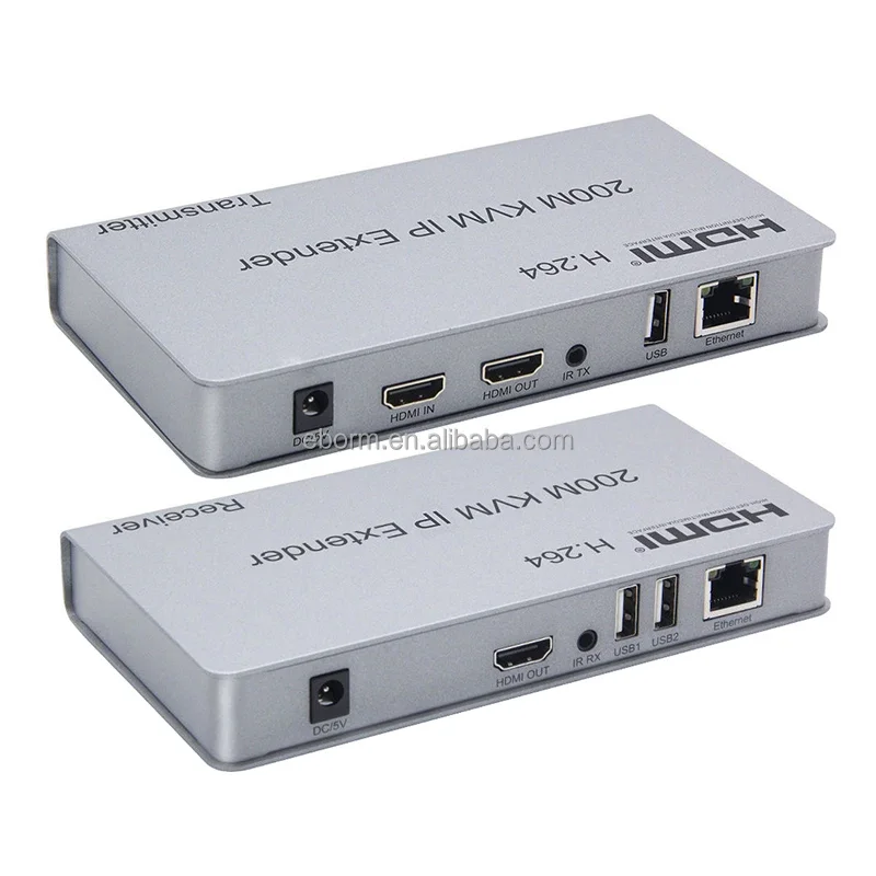 Metal Housing 200M HD MI Extender Over IP With KVM In Silver Color Cat6 Hd Mi Extender Vga Extender