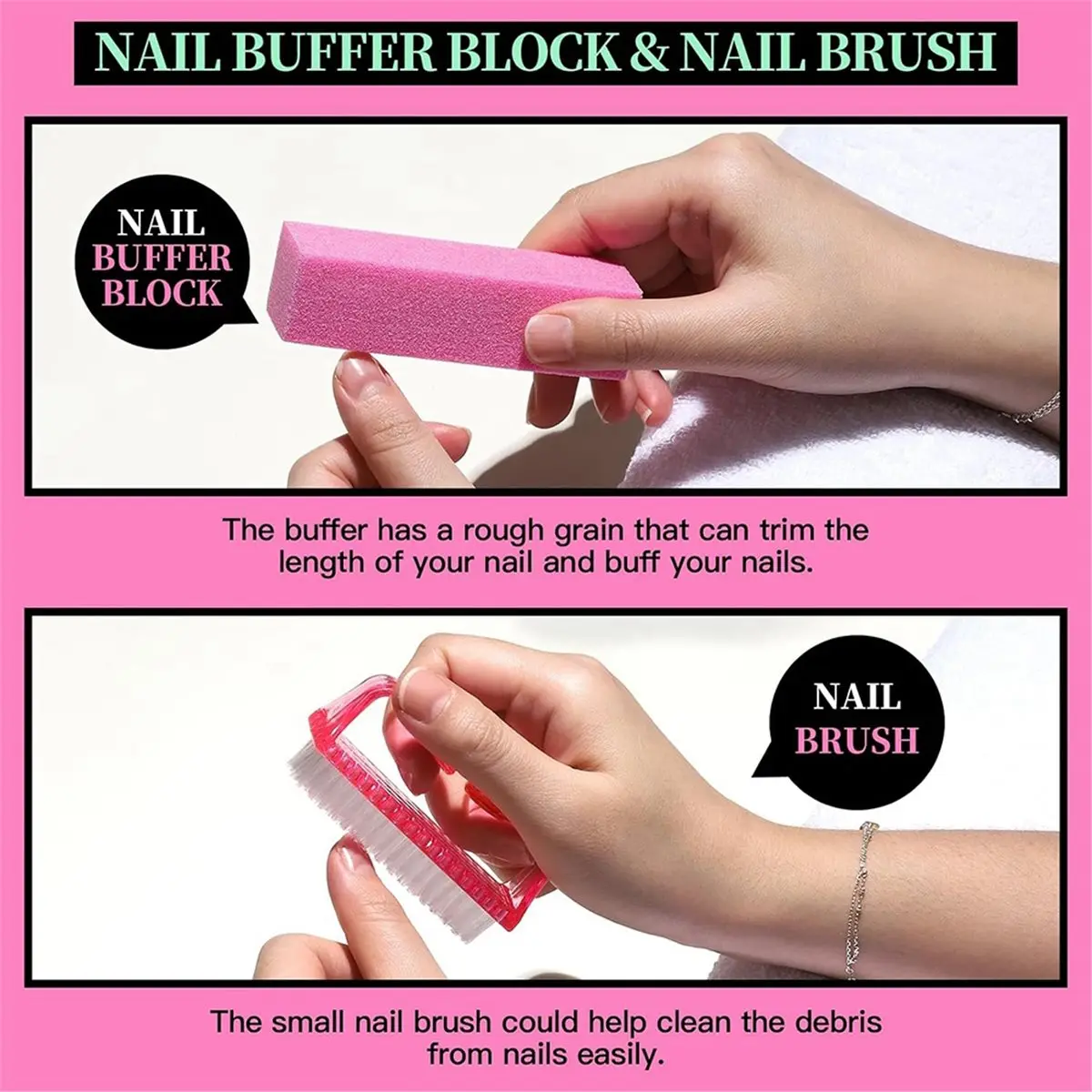 [N84R] Nail Care Kit, 100/180 Nail Files & Buffer Block, Cuticle Nippers & Pushers, Manicure Pedicure Tools for Women
