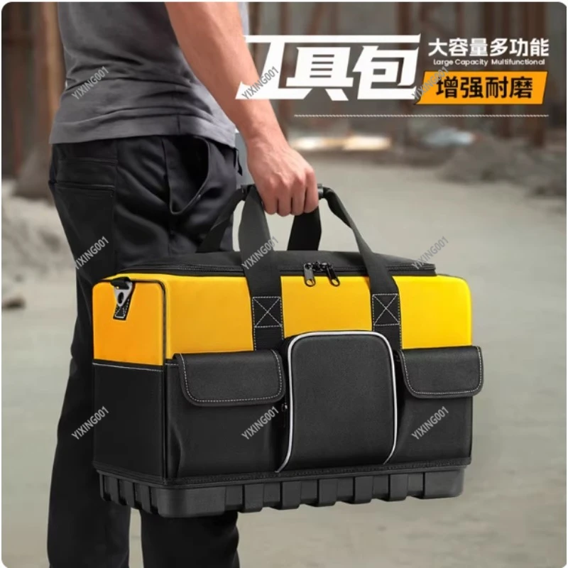 Heavy Duty Waterproof Tool Bag Hard Bottom Organizer Tool Tote with Shoulder Strap for Electrician