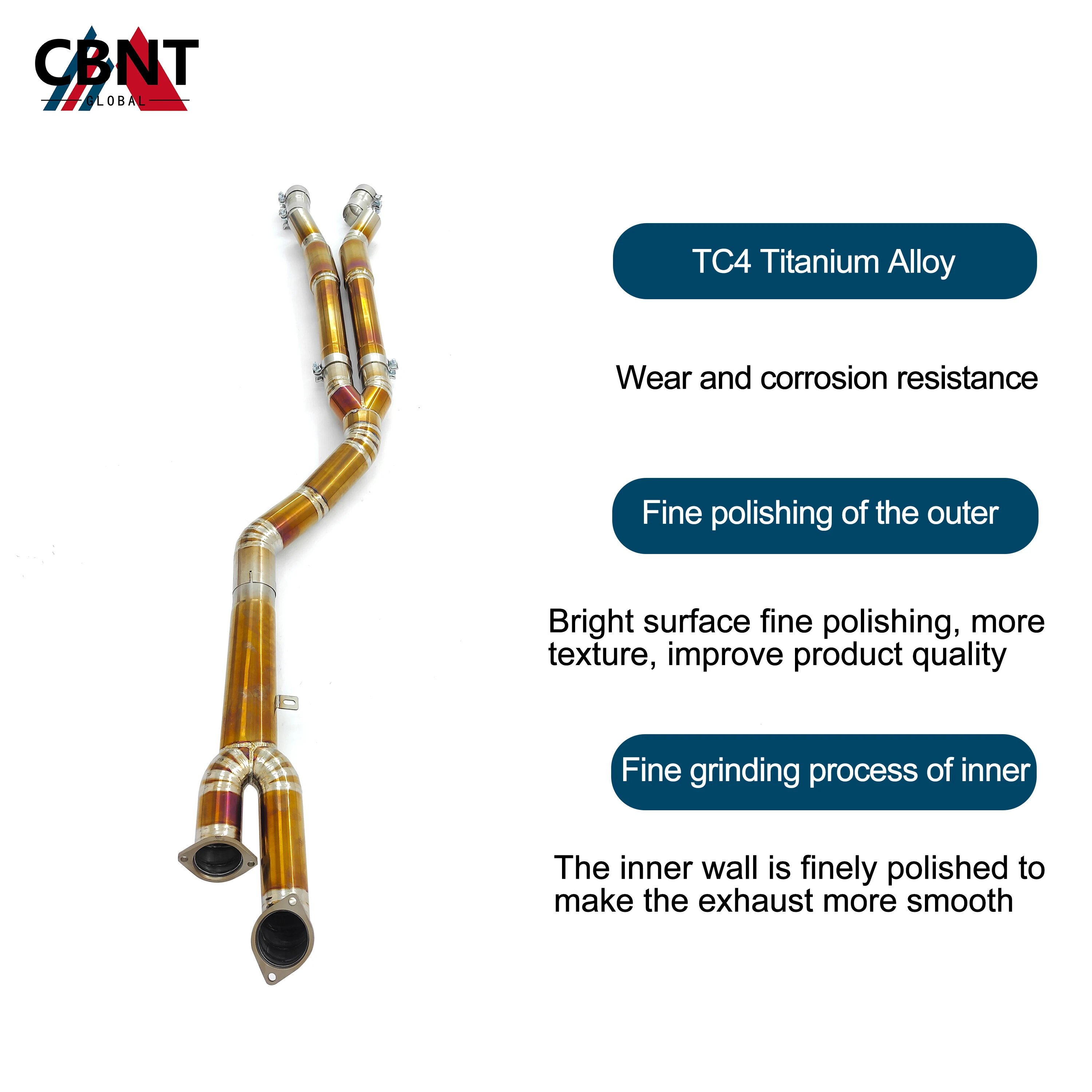 CBNT Exhaust System Mid Pipe for BMW G80 M3 G82 M4 S58 3.0T TC4 Titanium Alloy Middle Pipe with Resonator 89mm/3.5inches