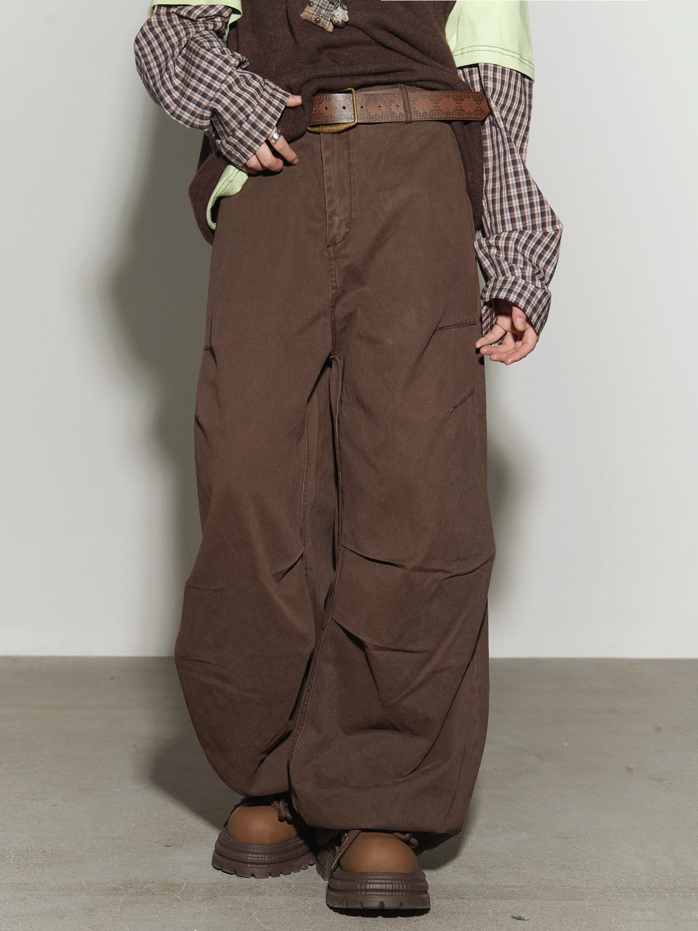 

Wan You avi Museum Women's Vintage Waed Pleated Denim Jeans Loose Wide Leg Pants Spring Autumn Neutral Sle l Waist