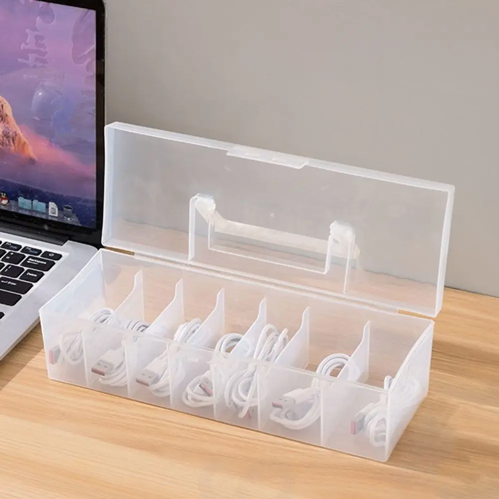 

Dustproof Data Cable Storage Box Data Line Storage Flip Cover Desktop Organizer Plastic Transparent Cable Container Stationery