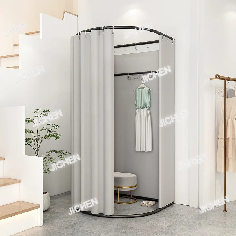 

XH Mobile Fitting Room Clothing Store Floor-to-ceiling Portable Foldable Simple Dressing Room Display Rack Door Curtain