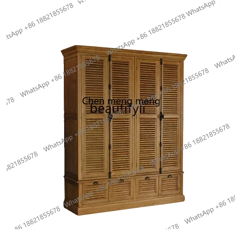 SS new styleAmerican Country Solid Wood Four Door Wardrobe Household Bedroom Walnut Door Lockerss 7486 ss 7486