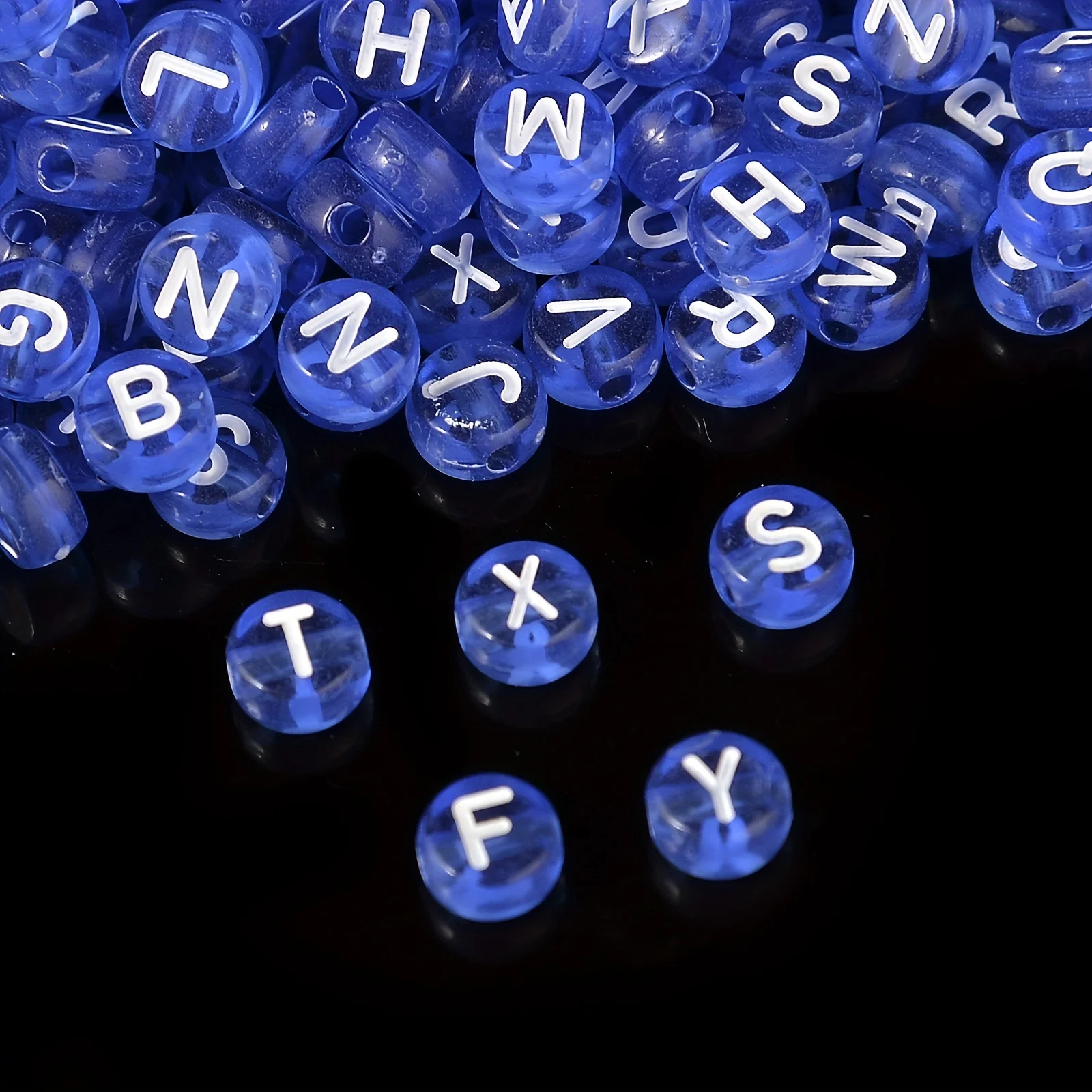 Acrylic Round Alphabet Letter Beads 7mm Side Hole, Light Blue White Letters Random Mix for DIY Bracelet Jewelry Making