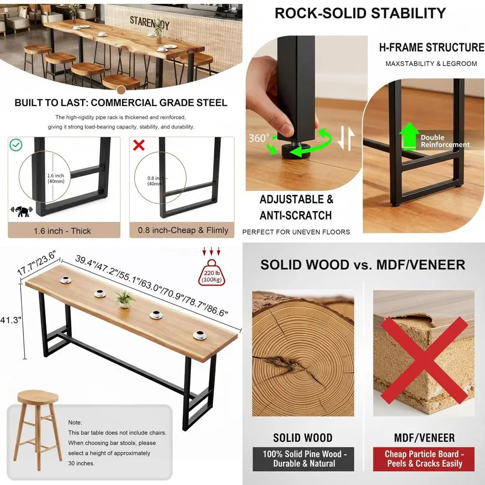 

Стол в индустриальном стиле с деревянной столешницей и металлическими ножками для кухни, столовой или бара