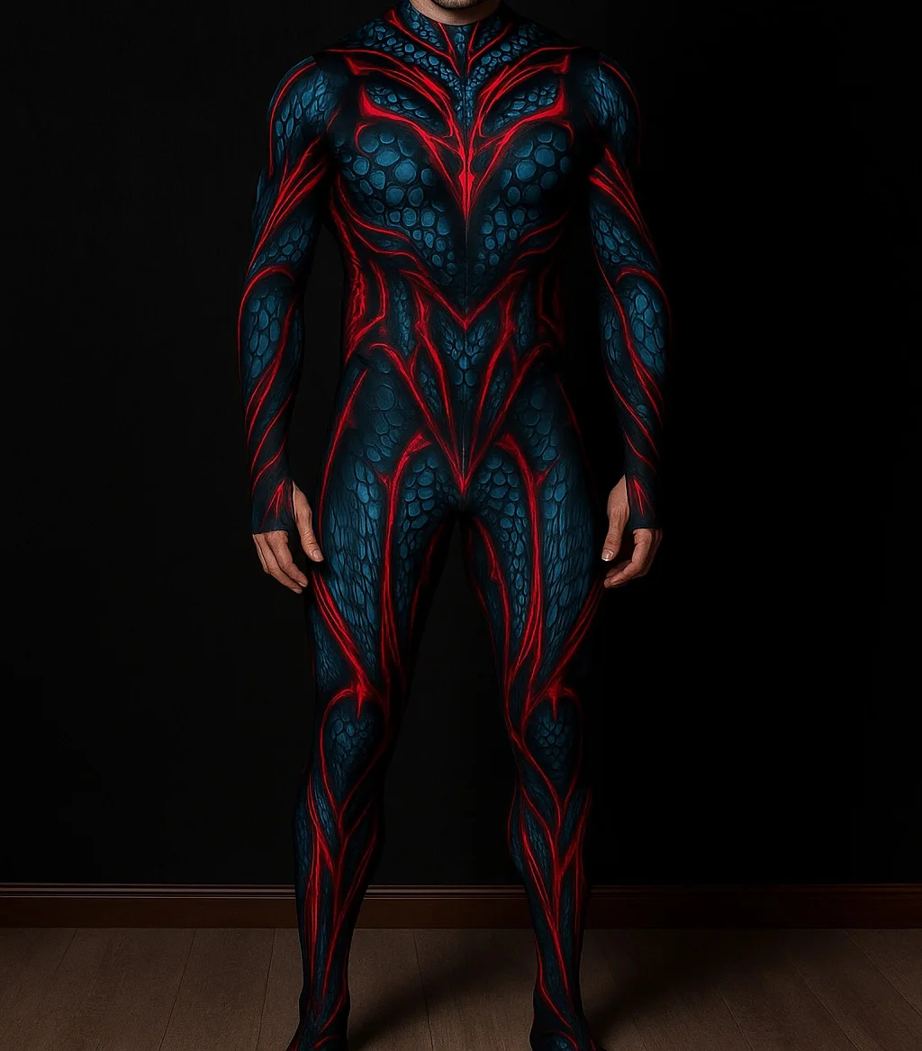 Herren Punk Muskel-Jumpsuit Rüstung Coole Bedruckte Cosplay-Kostüm Halloween-Aufführung Zentai-Anzug Karneval Bühnenoutfit 2026 – Detail 12