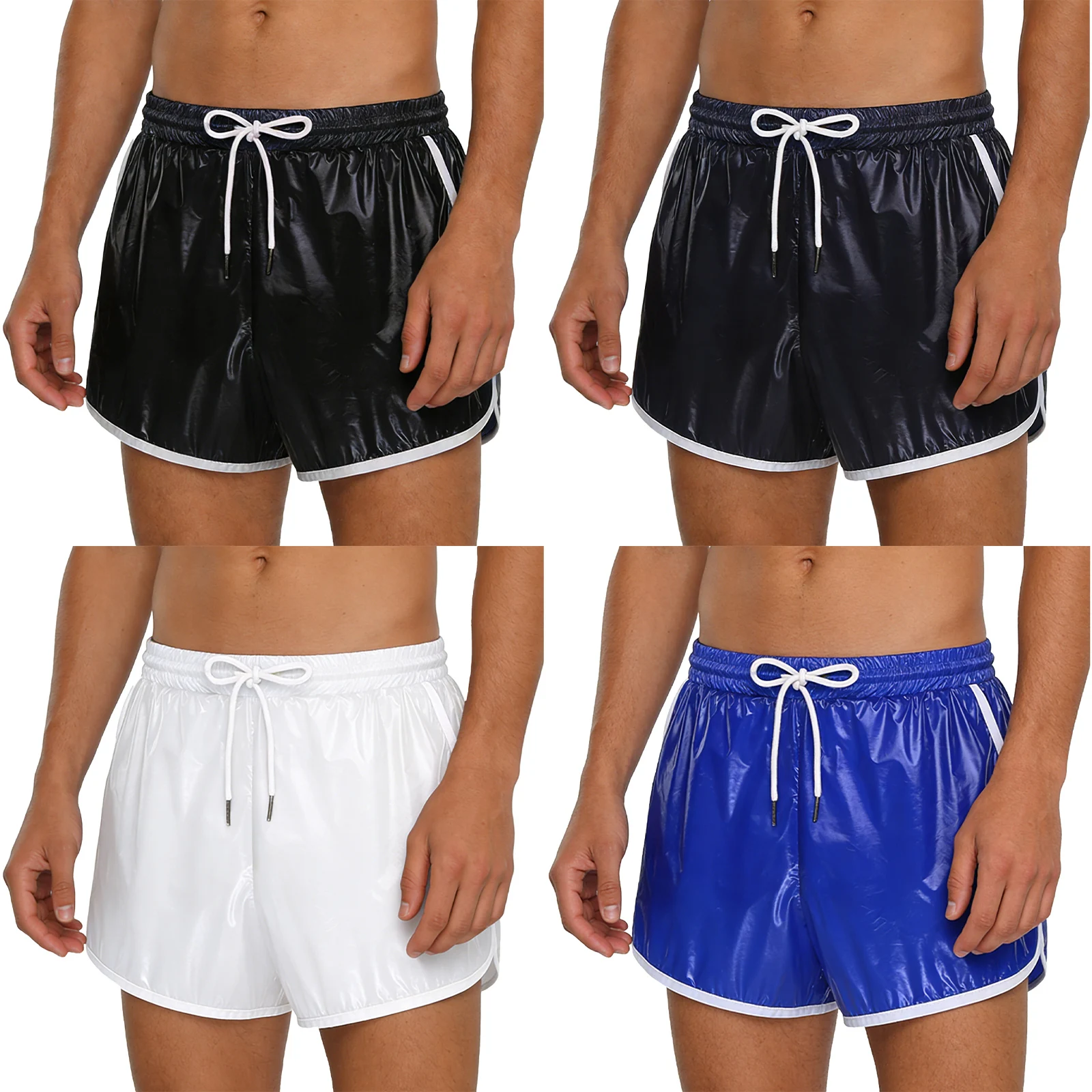 

Men Waterpoof Swimming Trunks Shorts Beachwear Elastic Waistband Drawstring Seams Shorts with Pockets Bathing Suit Workout Wear