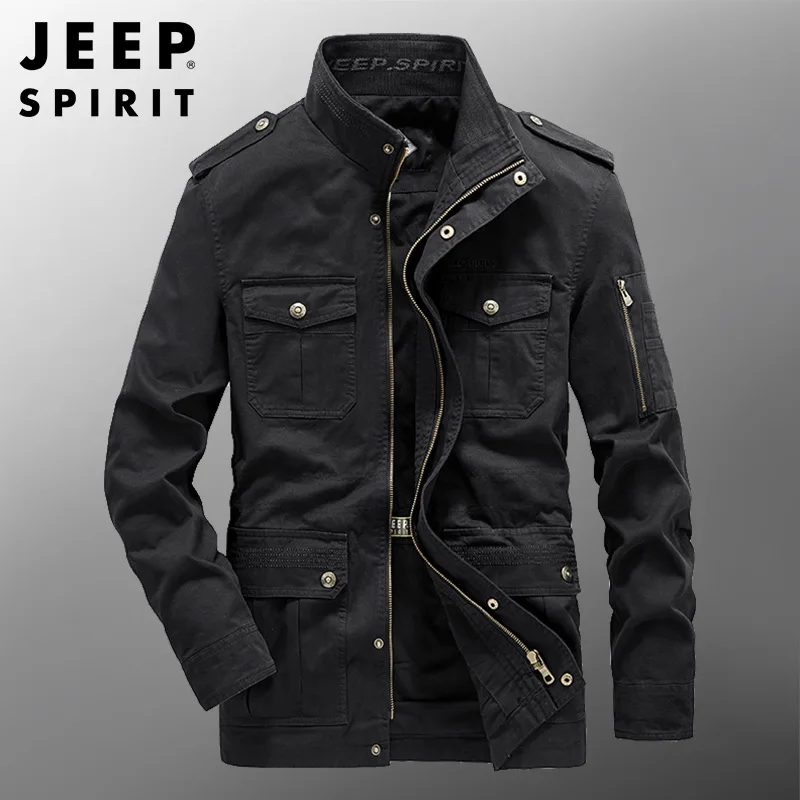 JEEP SPIRIT jacket men spring autumn cotton casual loose stand-up collar multi-bag middle-aged and young embroidered clothes