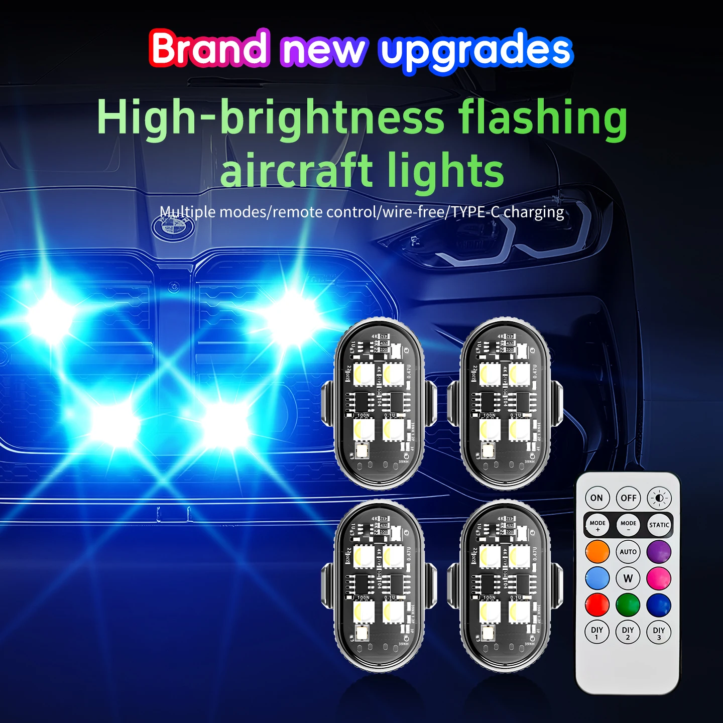 

Car Strobe Lights Motorcycle LED Flash Position Wireless Bulb Wireless LED Strobe Light Anti-collision Warning Decor Lamp