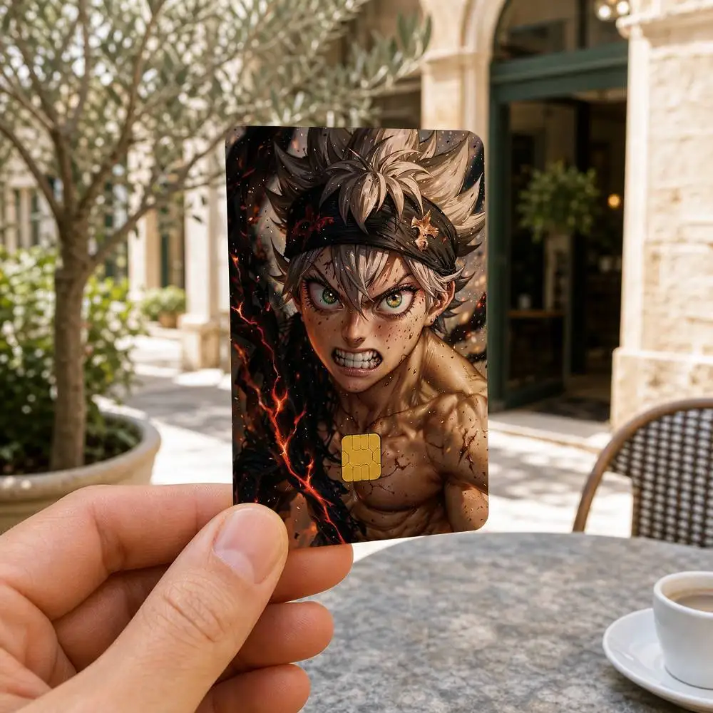 B-Black Clover Asta  Waterproof Bank Card Sticker Skin for Credit Debit Chip Cards Decorative Cover Film