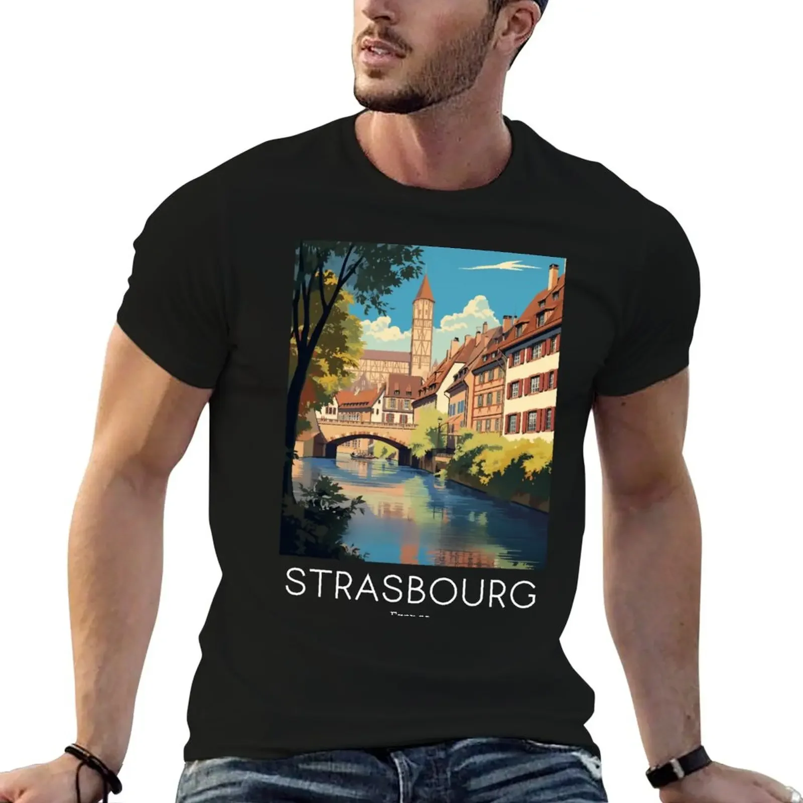 

A Vintage Travel Illustration of Strasbourg - France T-Shirt anime stuff plus size clothes tshirts for men