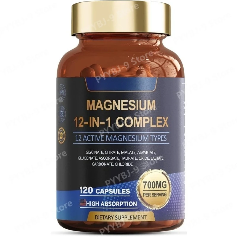 

Magnesium Complex 12-in-1 700mg Capsules Multi Source Daily Mineral Supplement with Glycinate Citrate Malate Taurate 120 Count