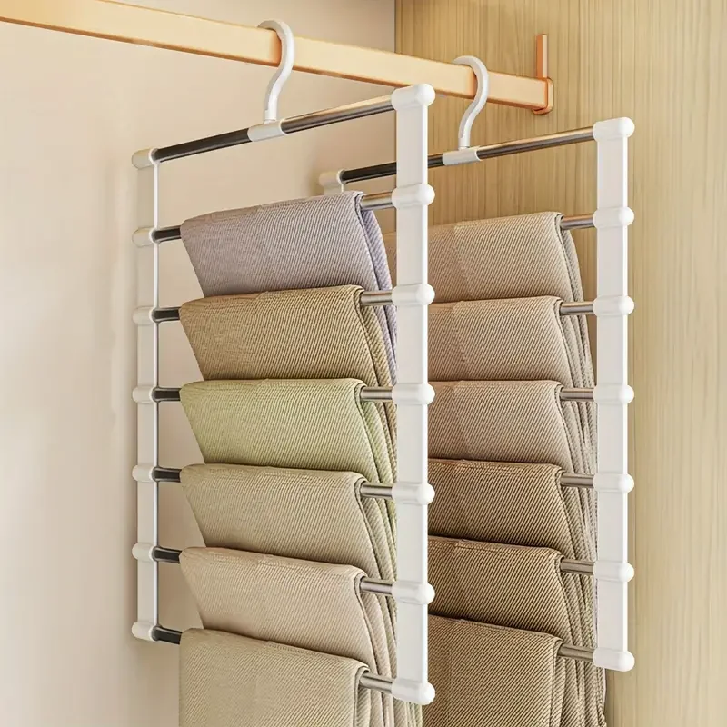 6 Layers Trouser Hanger Stainless Steel Magic Pants Rack Foldable Ladder Clothes Organizer Save Space Wardrobe Hanger Storage