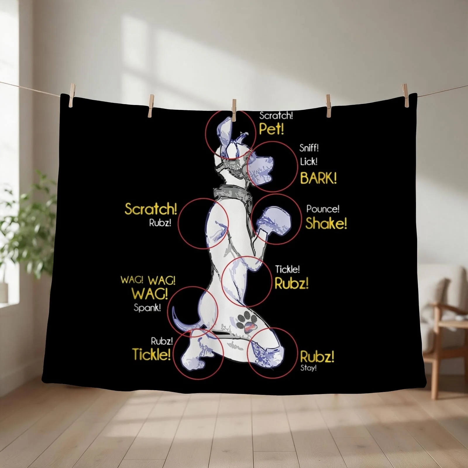 Human Puppy Play - Puppy Diagram Puppy Throw Blanket couch cozy soft plush fuzzy picnic outdoor blanket