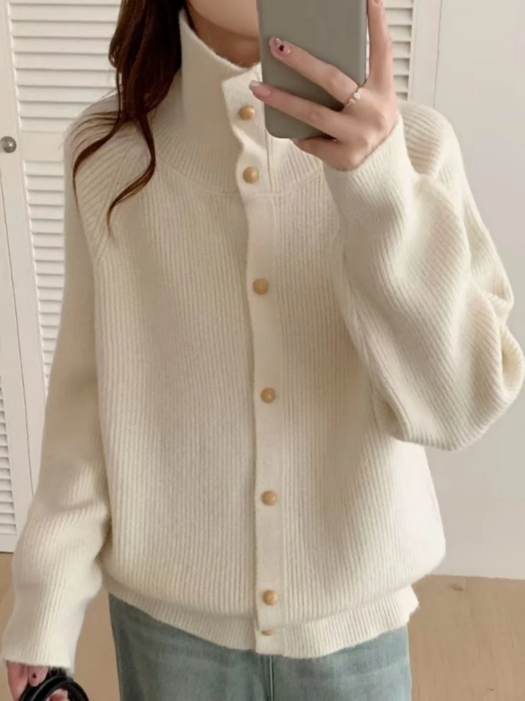 

Women's Knitted High Collar Open Cardigan Sweater Spring Autumn plus Size Slimming Ageless Premium Feel Top Commute Style