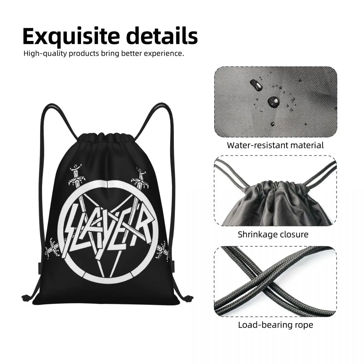 Custom Heavy Metal Rock Slayers Logo Drawstring Bag para compras, mochilas de ioga, mulheres e homens, banda Sports Gym Sackpack