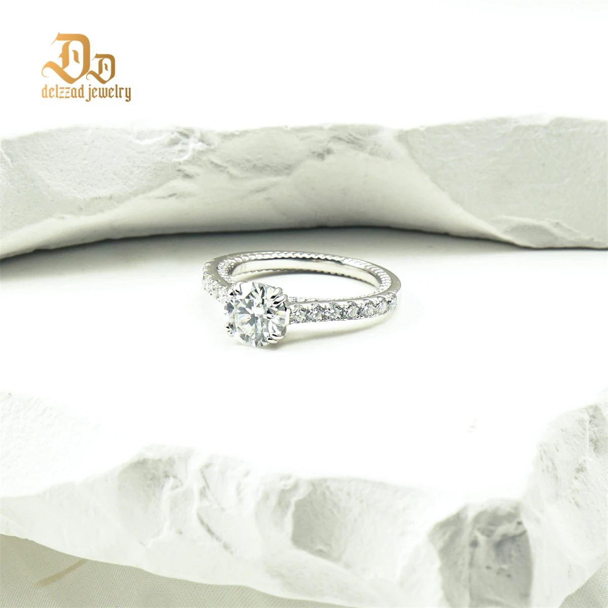 Delzzad Sparkling Single Row Women's Ring 100% S925 Silver Exquisite Simple Birthday Atmospheric Jewelry Pure Silver Sparkling