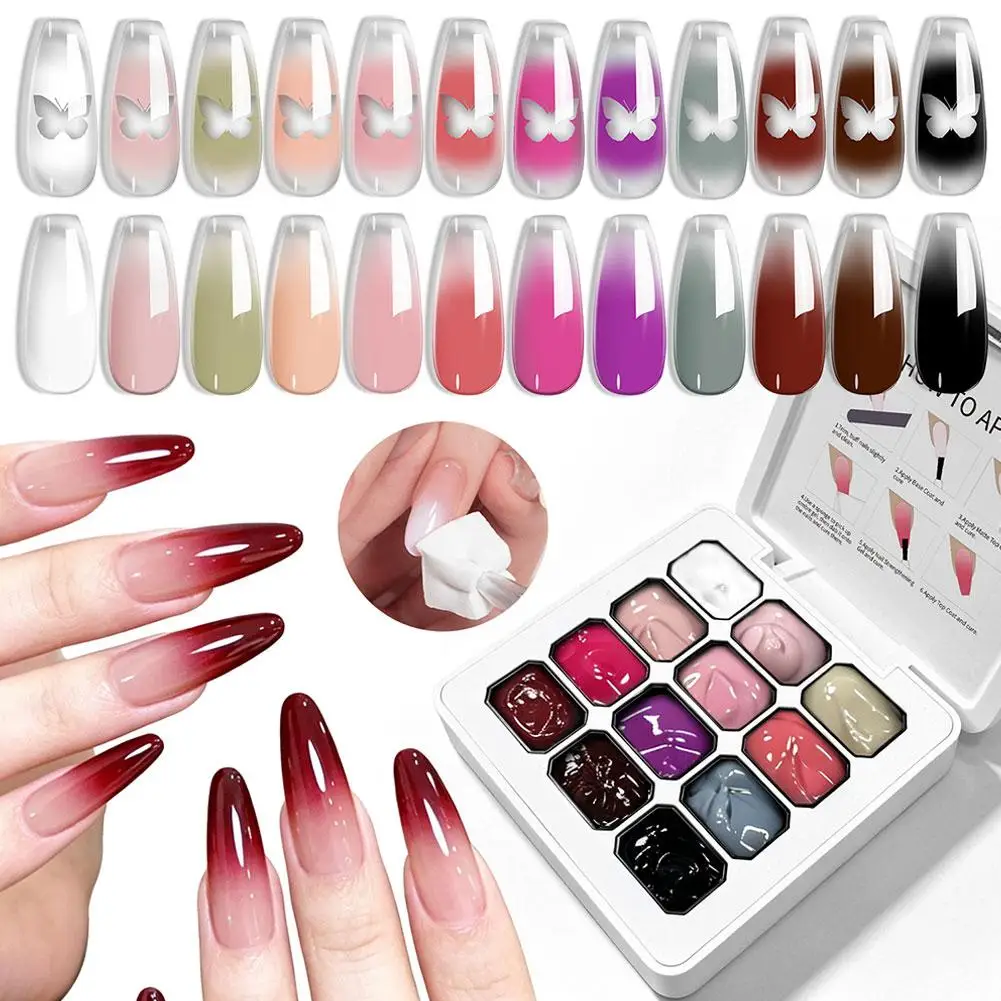 12 Candy Colors Gradient Color‑Changing Solid Nail Gel Palette,Temperature‑Gradient UV LED Curing Nail Art Gel for DIY Manicure