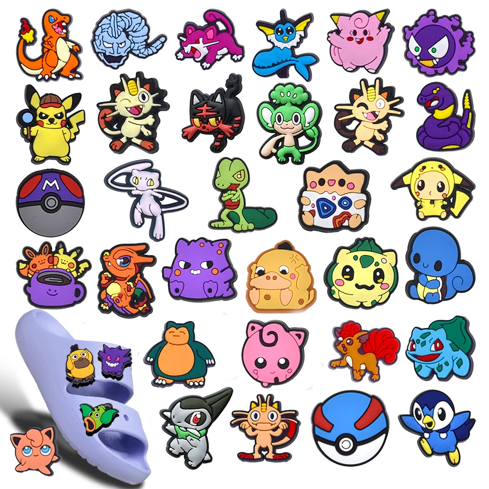 

Горячие игрушки, 6/100 шт., подвески для обуви с героями мультфильмов «Покемон Пикачу», аксессуары, украшения, классические ПВХ-сабо с пряжкой для детей, вечерние, рождественские подарки