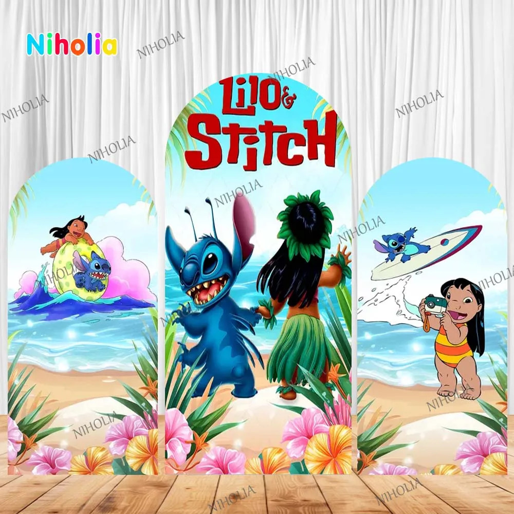 

Лило и Стич арка фон для мальчиков и девочек на день рождения, цветок, фотография, фон, украшение для стены, детский душ, стенд