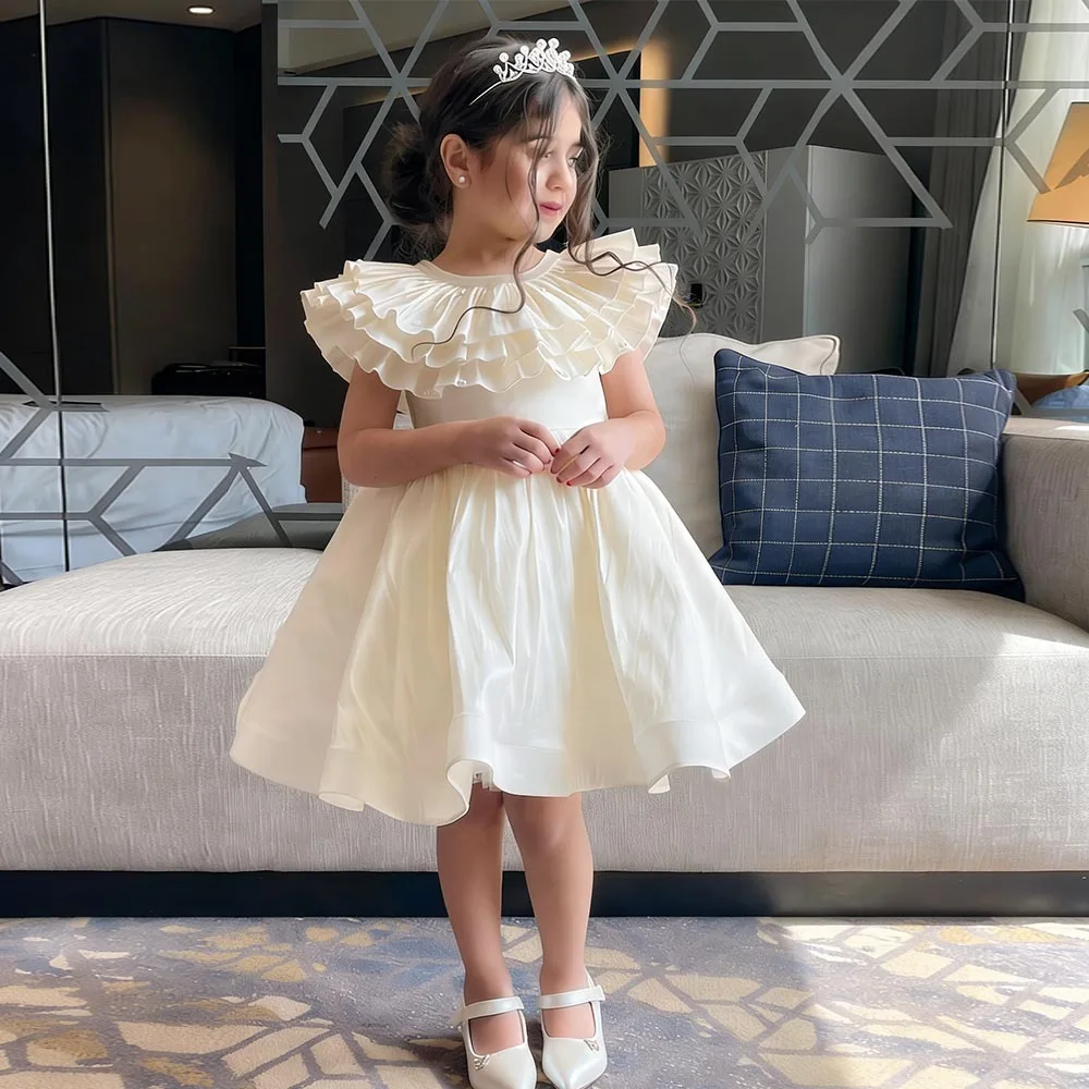 

Satin Flower Girl Dresses Ivory Dress For Girls Elegant Puffy Birthday Dress A-line Short Girl Princess Dress Cute Kids' Dresses