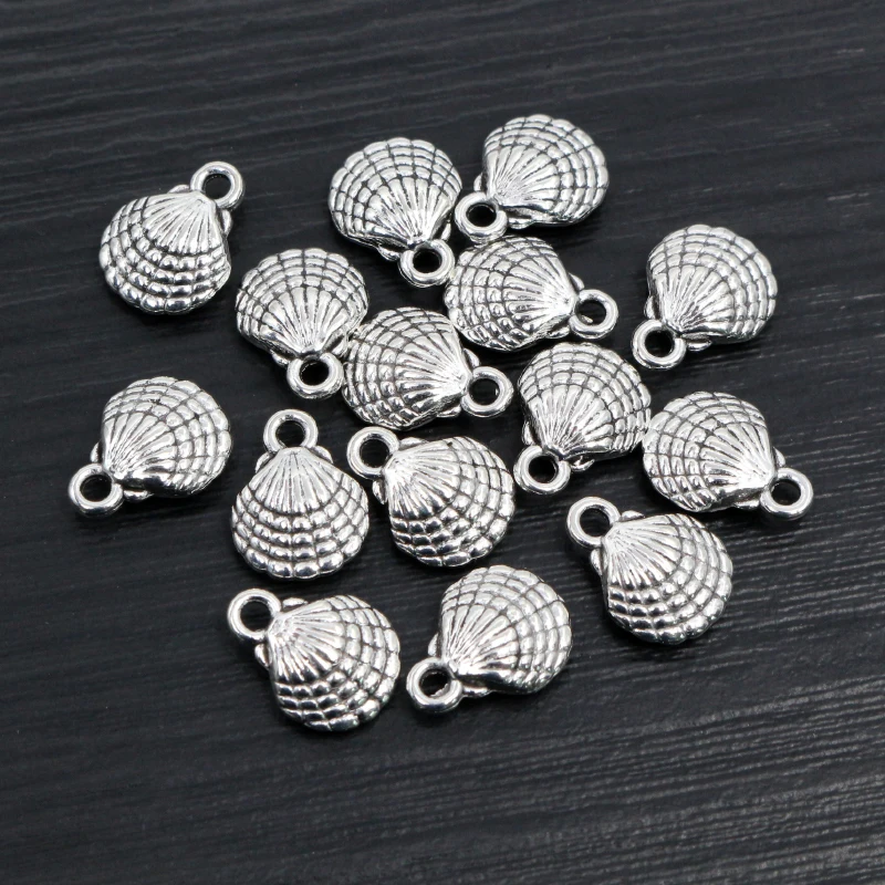 20pcs Charms double sided shell 13x10mm Antique Making pendant fit,Vintage Bronze Tibetan Silver Plated ,DIY bracelet necklace