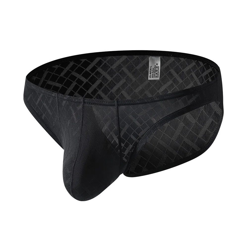 Men Ice Silk Large Pouch Plaid Briefs Underwear Translucent Breathable Panties See Through Underwear Casual Daily Wear
