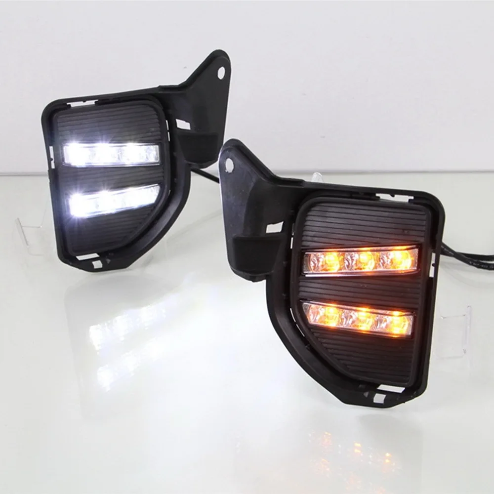 

July King Car Daytime Running Lights Compatible for Toyota Hiace 2014-2018, 6000K LED Front Bumper DRL + Yellow Turn Signals